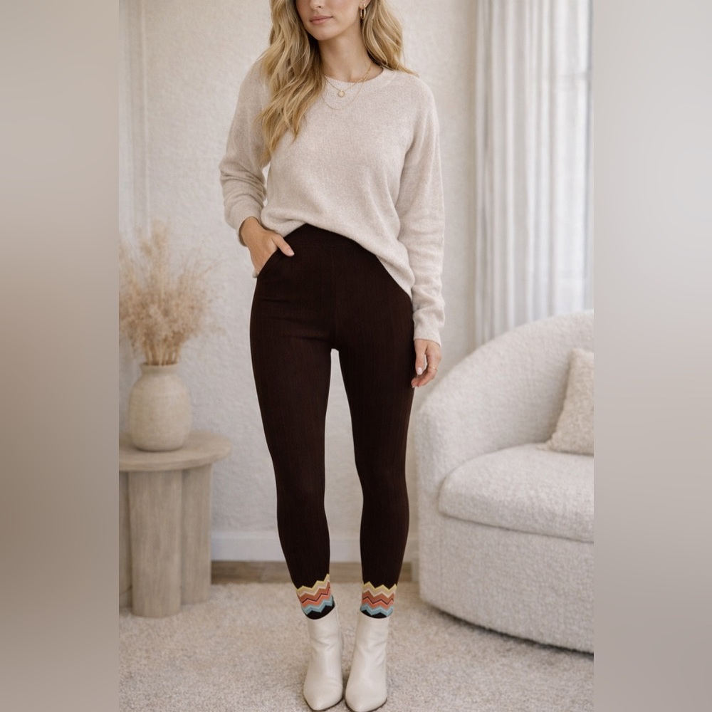 Missoni for Target Leggings L Zig Zag Knit Brown High Rise Stretch Chevron Ankle